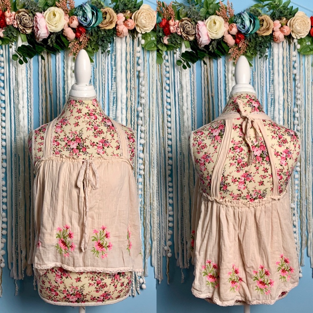 Free People Strappy Embroidered Babydoll Tank M